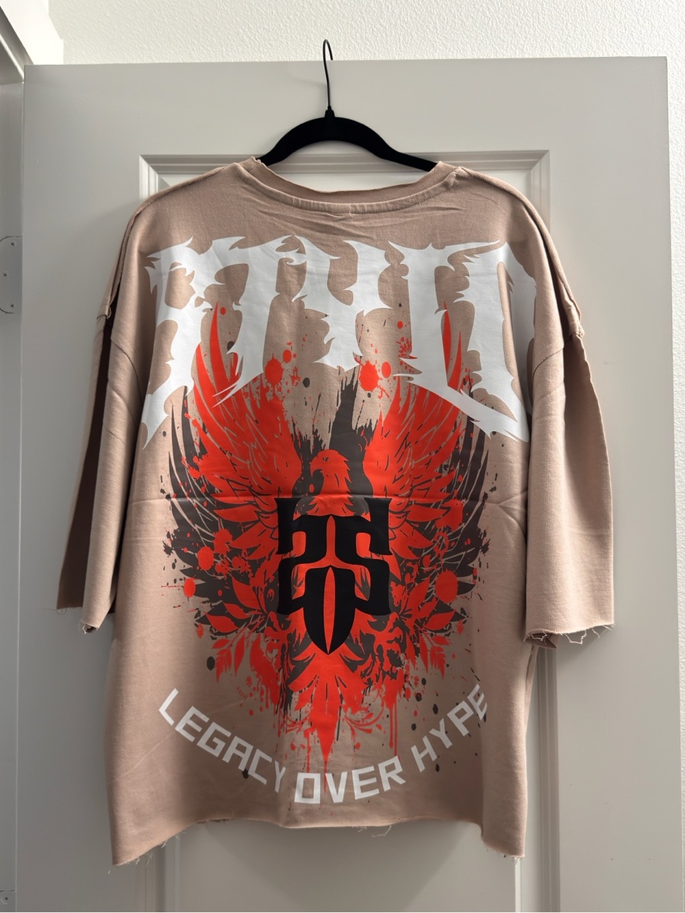 Legacy Over Hype Graphic Tee - Beige with Red and Black Print NWT Size L